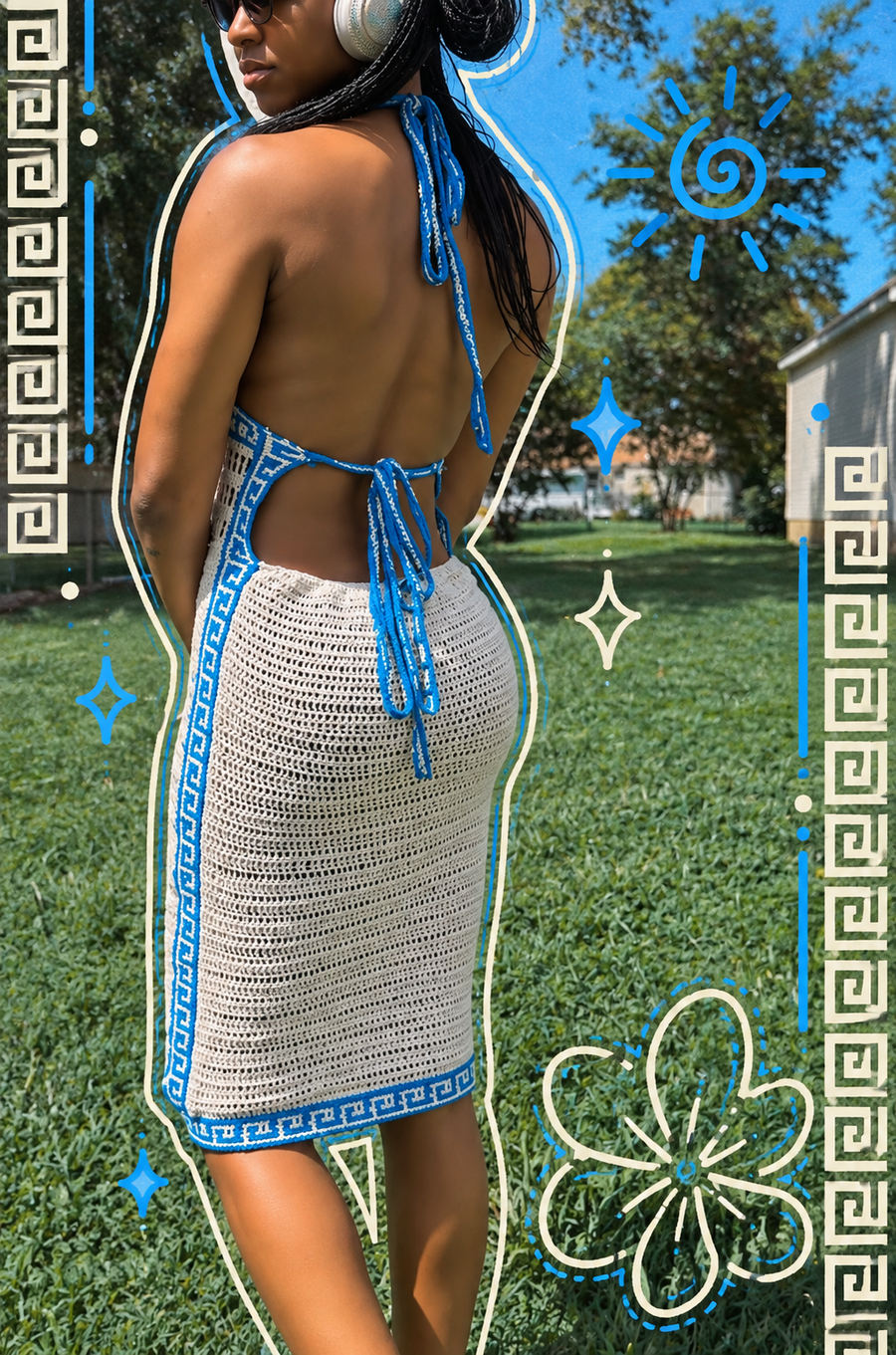 Santorini Crochet Halter Dress