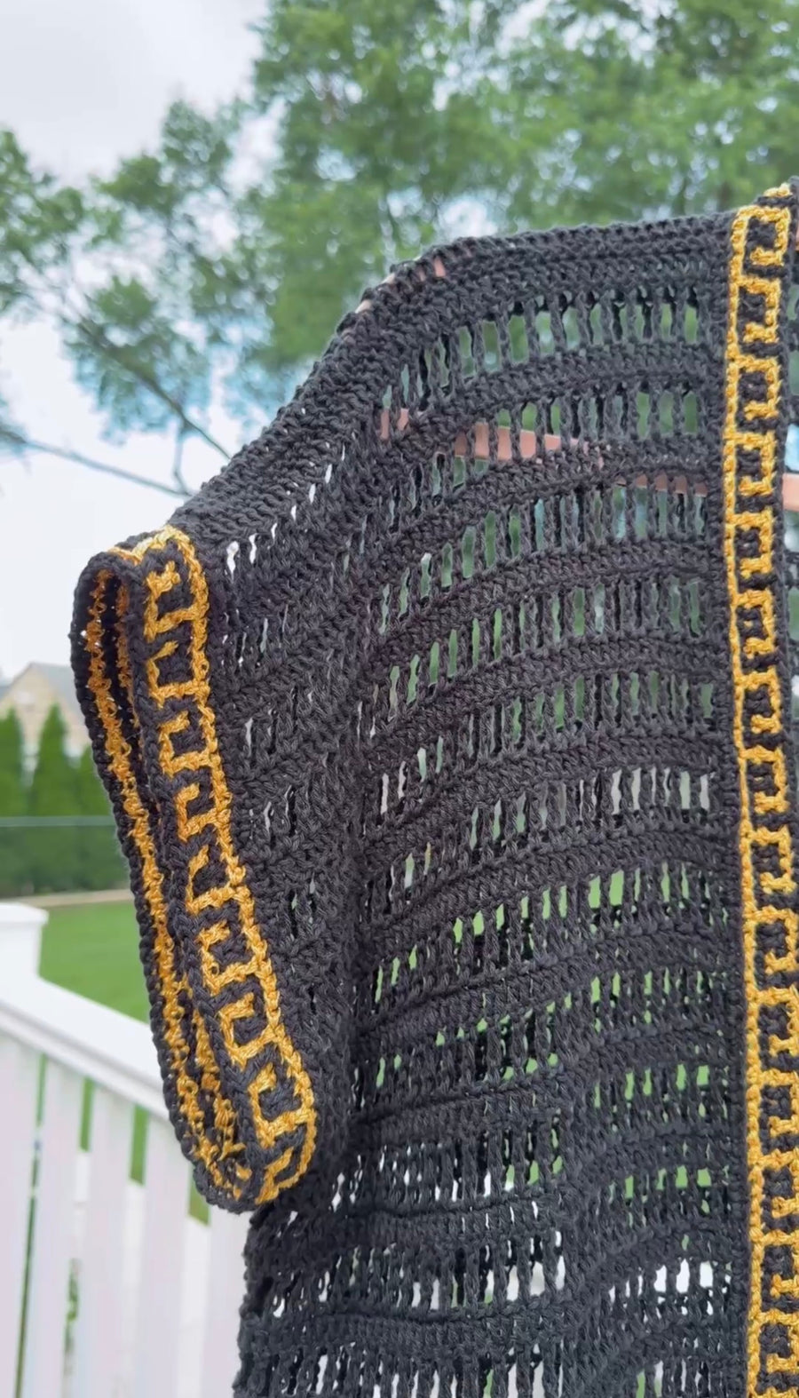 Black & Gold Greek Key Crochet Vest